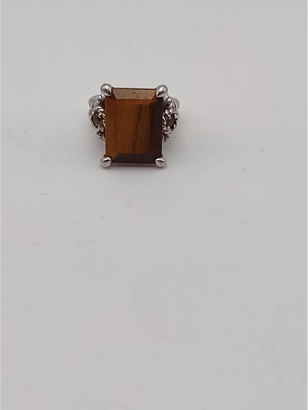 Judith Ripka Tiger Eye Sterling Silver Statement Ring Sz 6